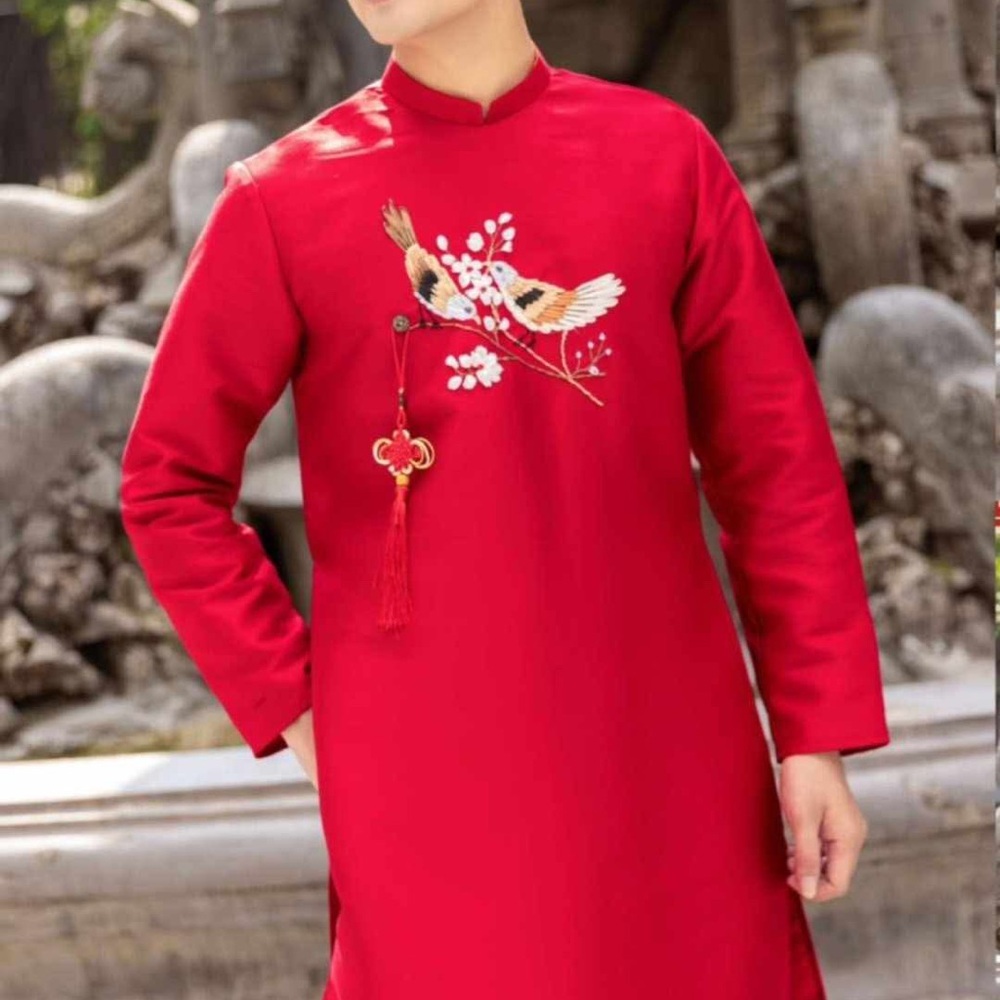 New ao dai gam nam theu, Vietnamese men’s modern contemporary long dress top m